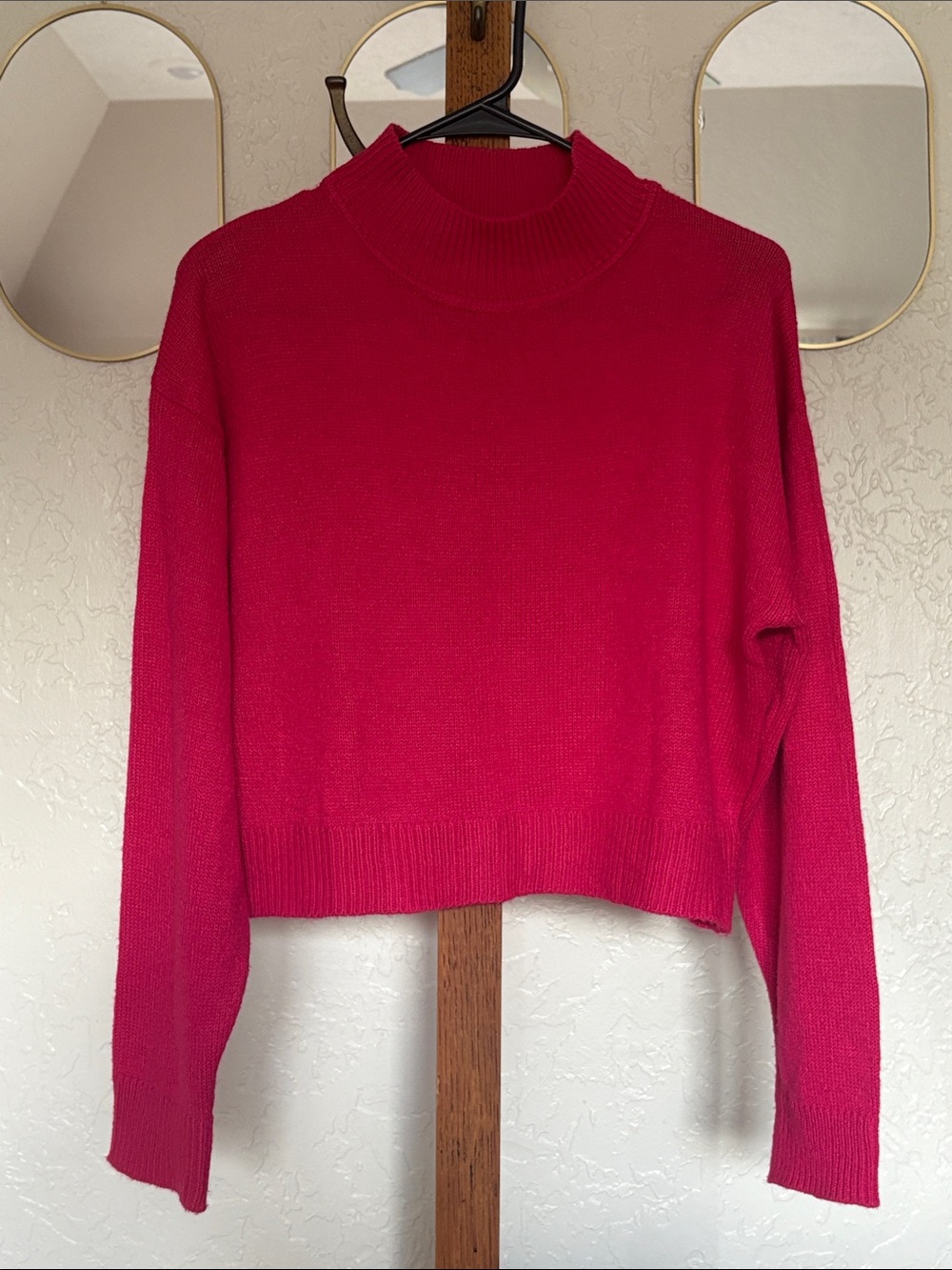 Cropped Fuscia Mock Neck Sweater